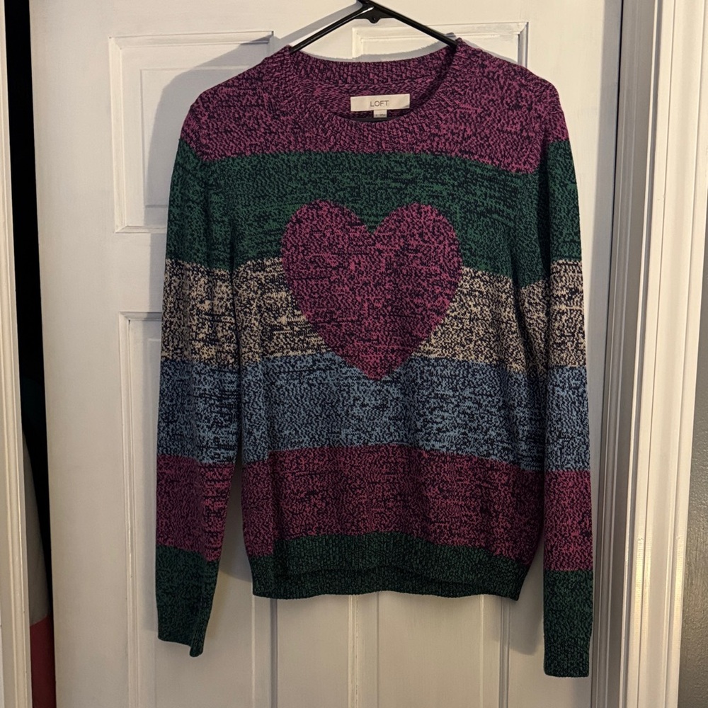 LOFT Colorful Heart Crew Neck Sweater